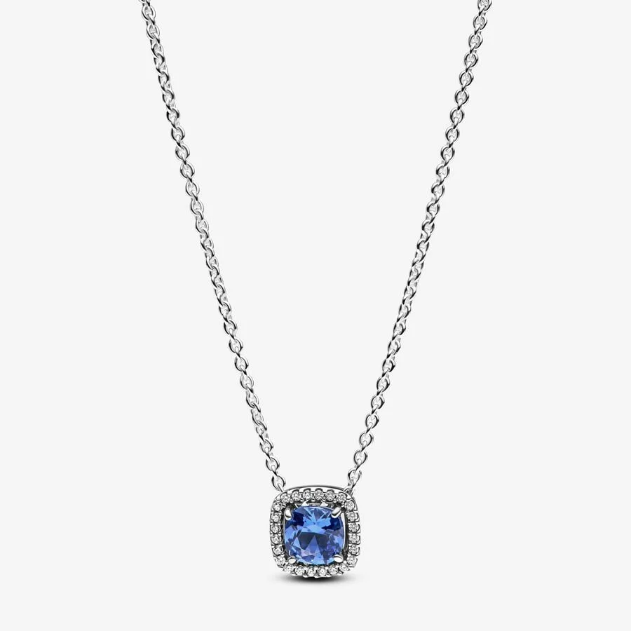[11849] Sparkling Square Blue Halo Pendant
