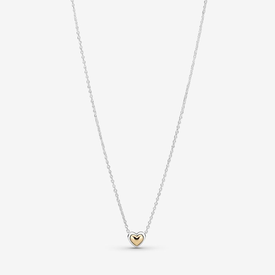 [7014] Domed Golden Heart Collier