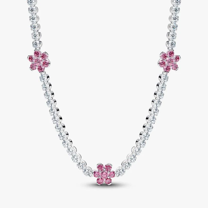 Pink Flower Tennis Necklace