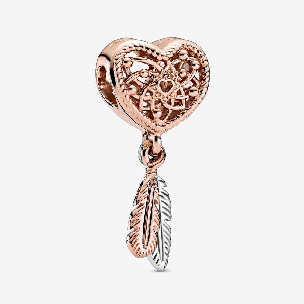 [2122] Openwork Heart & Two Feathers Dreamcatcher