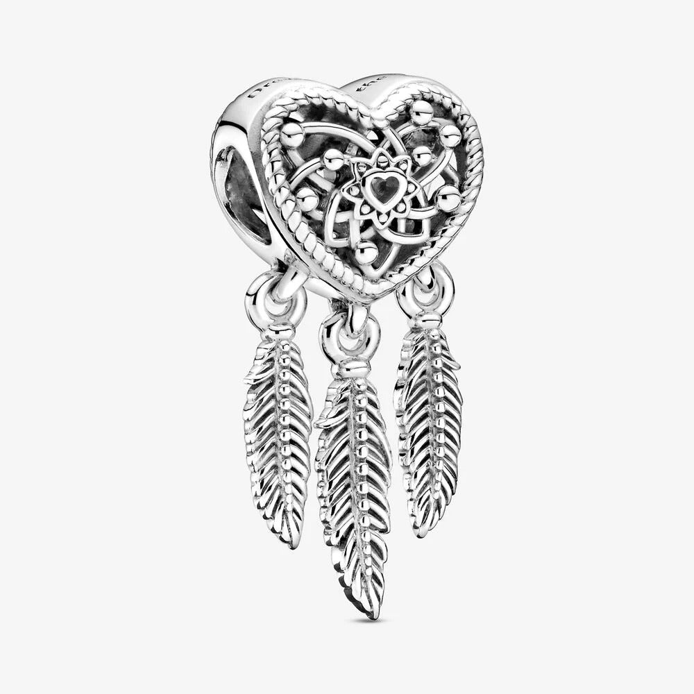 [2337] Openwork Heart & Three Feathers Dreamcatcher